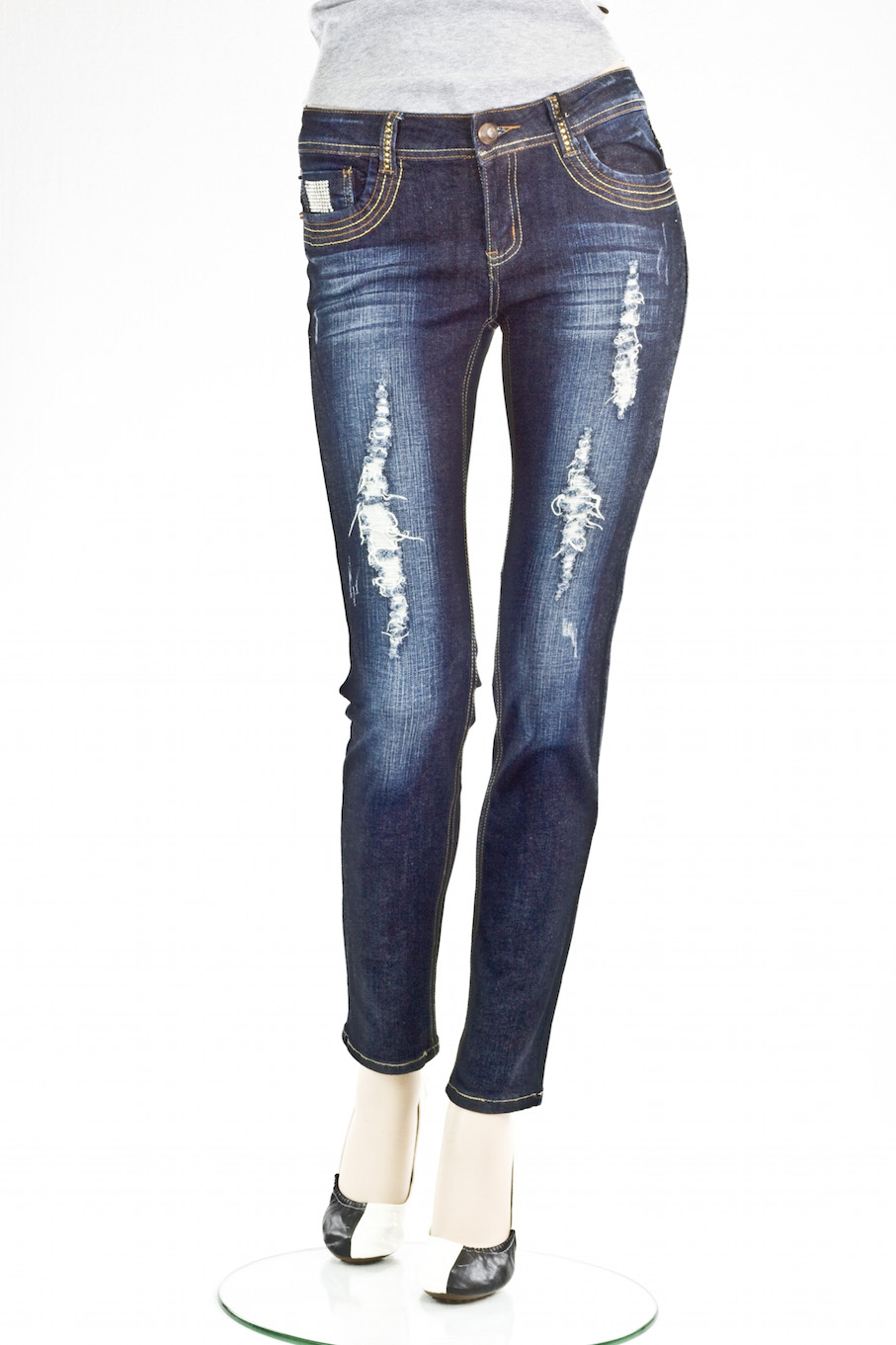 джинсы женские VO Jeans LA винтажные "Скини" Distress Detailing skinny jeans d. blue