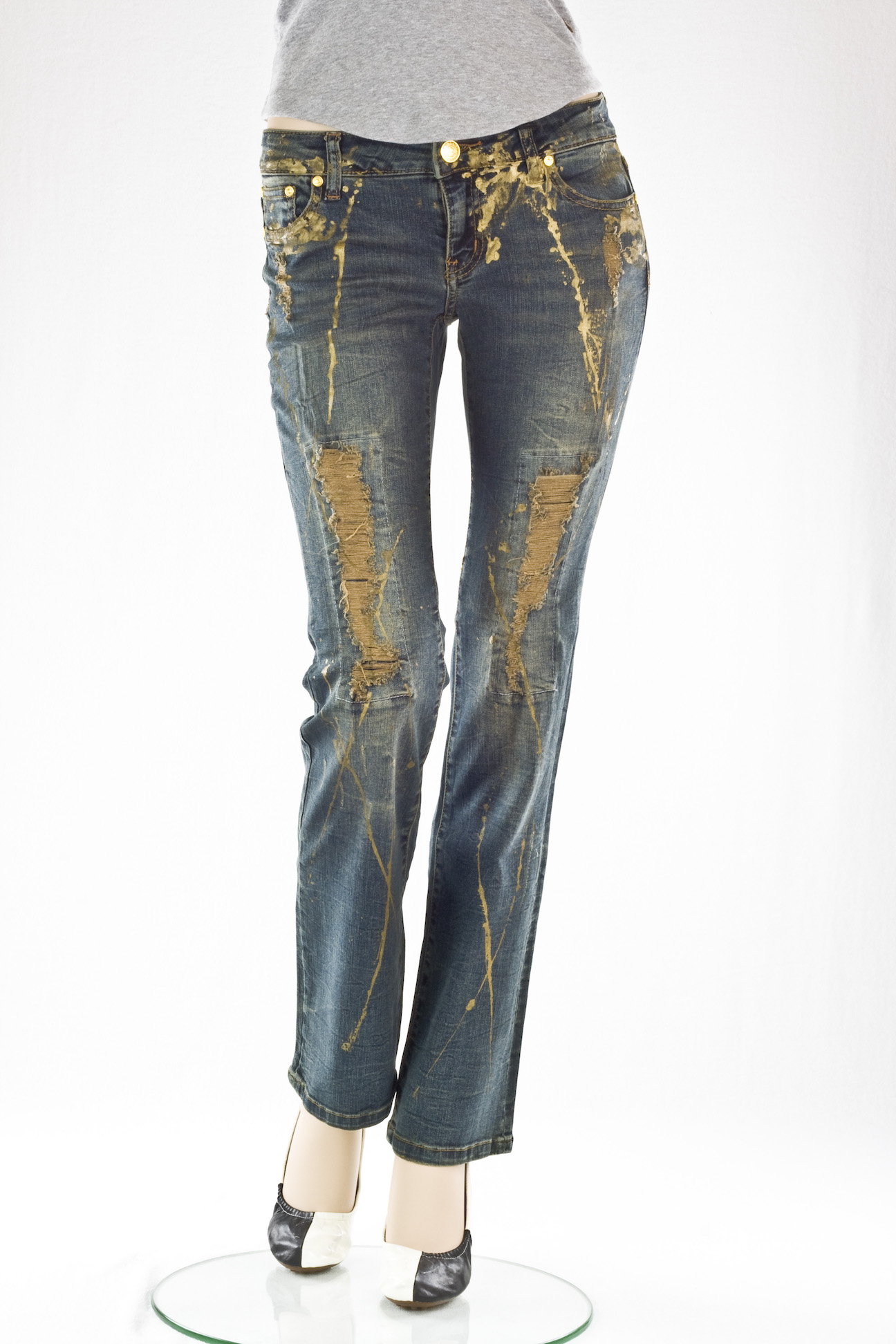 джинсы женские VO Jeans LA винтажные "Буткат" Desrtoyed Bootcut jeans vintage